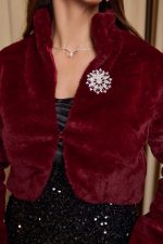 Γούνα συνθετική crop βουργουνδί - Image 5