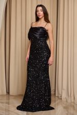 Φόρεμα maxi με παγιέτες και ντραπέ σατεν σχέδιο μαύρο - Image 3