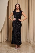 Φόρεμα maxi velvet με παγιέτα και ανοιχτή πλάτη