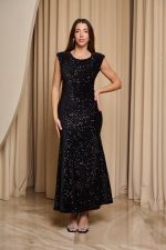 Φόρεμα maxi velvet με παγιέτα και ανοιχτή πλάτη - Image 2