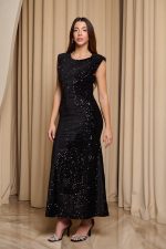 Φόρεμα maxi velvet με παγιέτα και ανοιχτή πλάτη - Image 4