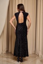 Φόρεμα maxi velvet με παγιέτα και ανοιχτή πλάτη - Image 5