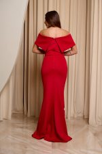 Φόρεμα maxi off shoulder με διακοσμητικές πέτρες κόκκινο - Image 5