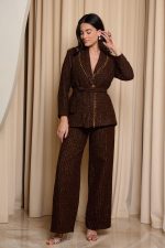 Κοστούμι tweed με lurex λεπτομέρεια καφέ - Image 2