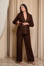 Κοστούμι tweed με lurex λεπτομέρεια καφέ - Image 3