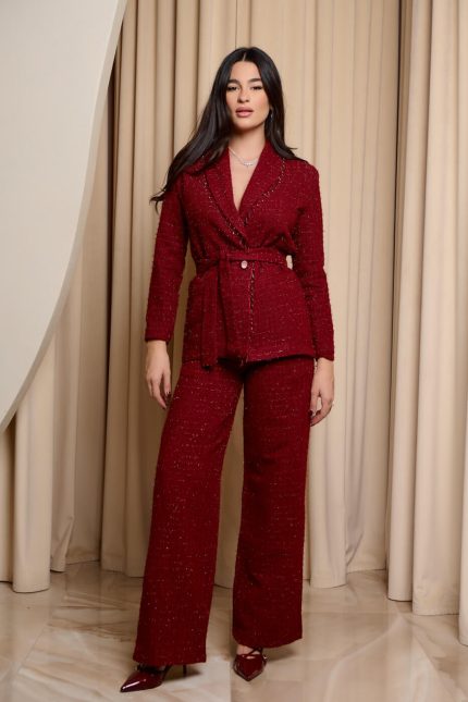 Κοστούμι tweed με lurex λεπτομέρεια βουργουνδί