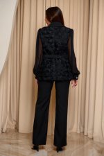 Κοστούμι με ανάγλυφα λουλούδια μαύρο - Image 4