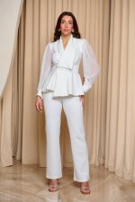 Κοστούμι με διακοσμητικές χάντρες λευκό