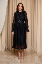 Φόρεμα midi με δαντέλα και χάντρες μαύρο - Image 2