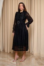 Φόρεμα midi με δαντέλα και χάντρες μαύρο - Image 3