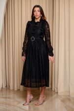 Φόρεμα midi με δαντέλα και χάντρες μαύρο - Image 4