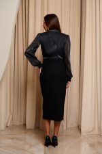 Φόρεμα midi tweed με κεντημένες λεπτομέρειες μαύρο - Image 5