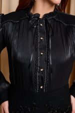 Φόρεμα midi tweed με κεντημένες λεπτομέρειες μαύρο - Image 7