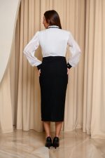 Φόρεμα midi tweed με κεντημένες λεπτομέρειες ασπρόμαυρο - Image 4