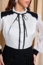 Φόρεμα midi tweed με κεντημένες λεπτομέρειες ασπρόμαυρο - Image 6