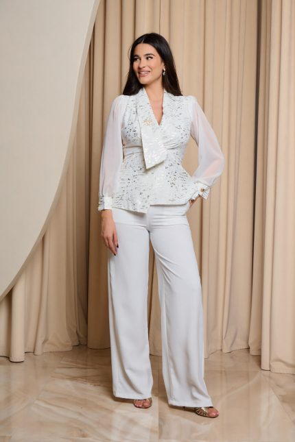 Κοστούμι με χρυσό print λευκό