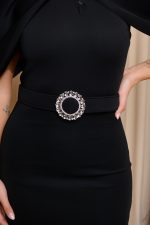 Φόρεμα midi με ψηλή λαιμόκοψη και ζώνη μαύρο - Image 6