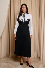 Φόρεμα maxi πλισέ ασπρόμαυρο - Image 3