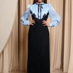 Φόρεμα maxi πλισέ μαύρο - γαλάζιο