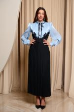 Φόρεμα maxi πλισέ μαύρο - γαλάζιο