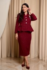 Σετ ταγιέρ tweed βουργουνδί - Image 2