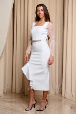 Φόρεμα midi με λεπτομέρεια δαντέλα άσπρο - Image 3