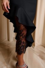 Φόρεμα midi με λεπτομέρεια δαντέλα μαύρο - Image 9