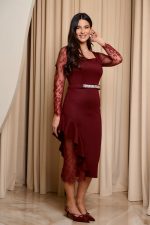 Φόρεμα midi με λεπτομέρεια δαντέλα βουργουνδί - Image 3