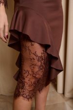 Φόρεμα midi με λεπτομέρεια δαντέλα καφέ - Image 7