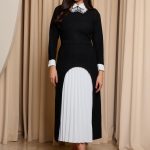 Φόρεμα maxi tweed με διακοσμημένο γιακά μαύρο