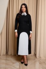 Φόρεμα maxi tweed με διακοσμημένο γιακά μαύρο