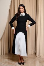 Φόρεμα maxi tweed με διακοσμημένο γιακά μαύρο - Image 3