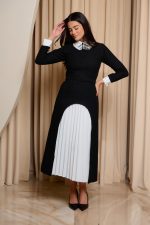 Φόρεμα maxi tweed με διακοσμημένο γιακά μαύρο - Image 4