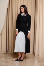 Φόρεμα maxi tweed με διακοσμημένο γιακά μαύρο - Image 5