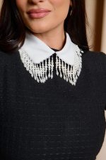 Φόρεμα maxi tweed με διακοσμημένο γιακά μαύρο - Image 7