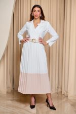 Φόρεμα maxi πλισέ με σομόν λεπτομέρειες λευκό - Image 2