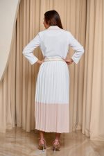 Φόρεμα maxi πλισέ με σομόν λεπτομέρειες λευκό - Image 6