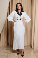 Φόρεμα maxi πλισέ με tweed λεπτομέρεια άσπρο