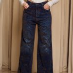 Παντελόνι τζιν με ανάγλυφο velvet print μπλε