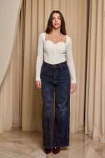 Παντελόνι τζιν με ανάγλυφο velvet print μπλε - Image 2