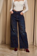 Παντελόνι τζιν με ανάγλυφο velvet print μπλε - Image 3