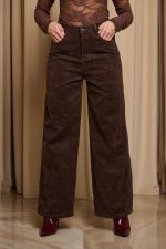 Παντελόνι τζιν με ανάγλυφο velvet print καφέ