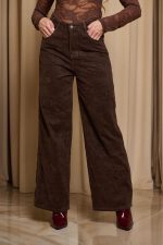 Παντελόνι τζιν με ανάγλυφο velvet print καφέ - Image 3