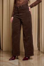 Παντελόνι τζιν με ανάγλυφο velvet print καφέ - Image 4