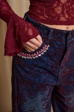 Παντελόνι τζιν με διακοσμητικές πέτρες μπλε - Image 7