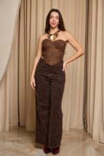 Μπλούζα στράπλες κορσές καφέ - Image 2