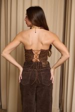 Μπλούζα στράπλες κορσές καφέ - Image 6