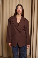 Σακάκι oversized με ζώνη καφέ