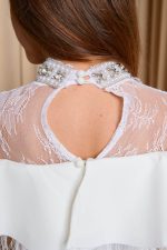 Φόρεμα midi με δαντέλα και πούπουλα άσπρο - Image 7