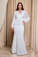 Φόρεμα maxi γοργονέ με διακοσμητικές πέτρες άσπρο - Image 3